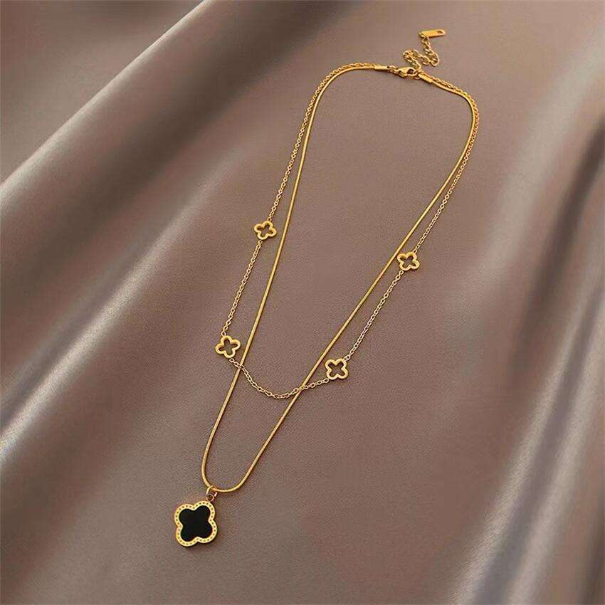 Layered Clover Charm Gold Necklace