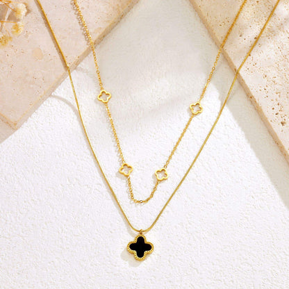 Layered Clover Charm Gold Necklace