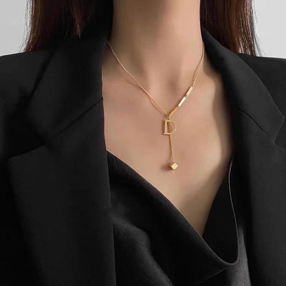 Gold Initial D Pendant Drop Necklace