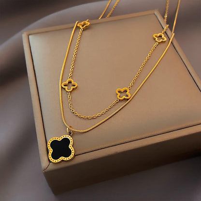 Layered Clover Charm Gold Necklace