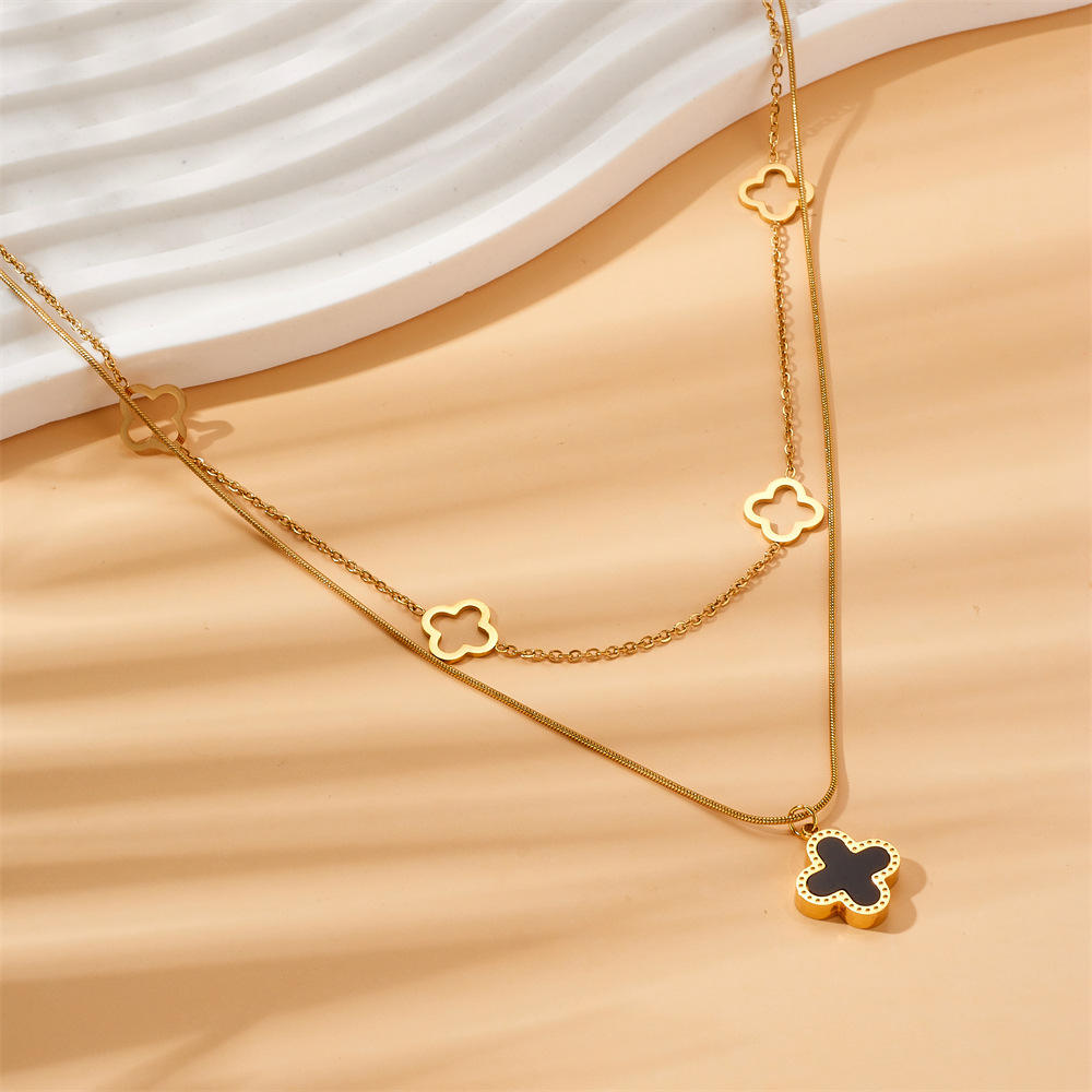 Layered Clover Charm Gold Necklace