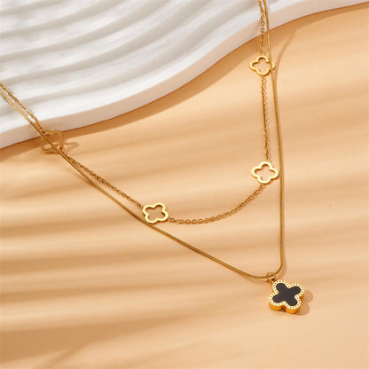 Layered Clover Charm Gold Necklace