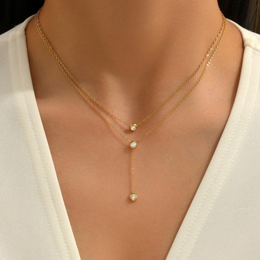 Layered Gold Drop Pendant Necklace