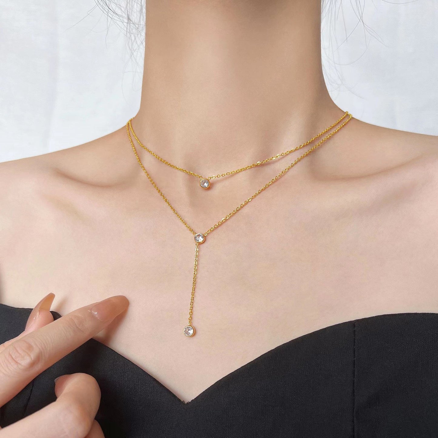 Layered Gold Drop Pendant Necklace
