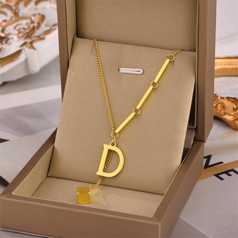 Gold Initial D Pendant Drop Necklace