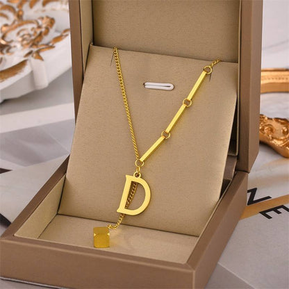 Gold Initial D Pendant Drop Necklace