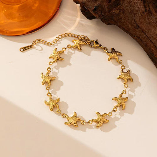 Gold Starfish Charm Chain Bracelet