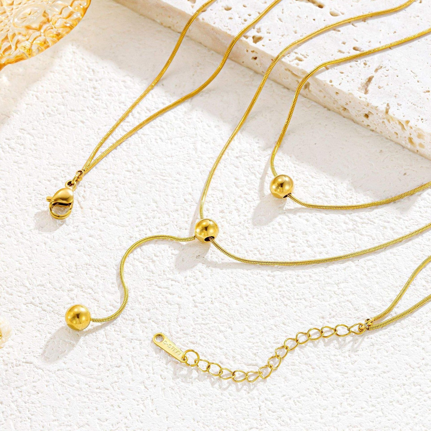 Gold Beaded Layered Drop Necklace