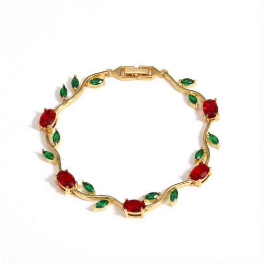 Ruby & Emerald Tulip Crystal Bracelet