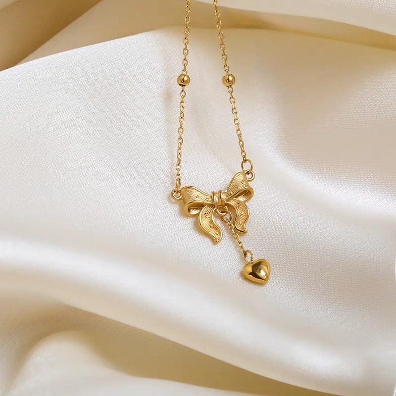 Bow Knot Heart Tassel Necklace - BlingVows - Best Imitation & Anti Tarnish Jewelry Wholesaler
