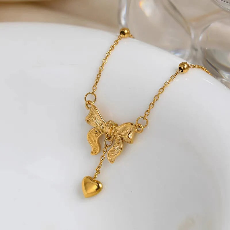 Bow Knot Heart Tassel Necklace - BlingVows - Best Imitation & Anti Tarnish Jewelry Wholesaler