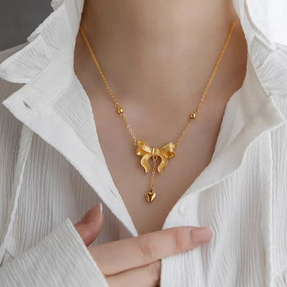 Bow Knot Heart Tassel Necklace - BlingVows - Best Imitation & Anti Tarnish Jewelry Wholesaler