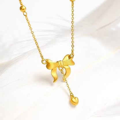 Bow Knot Heart Tassel Necklace - BlingVows - Best Imitation & Anti Tarnish Jewelry Wholesaler