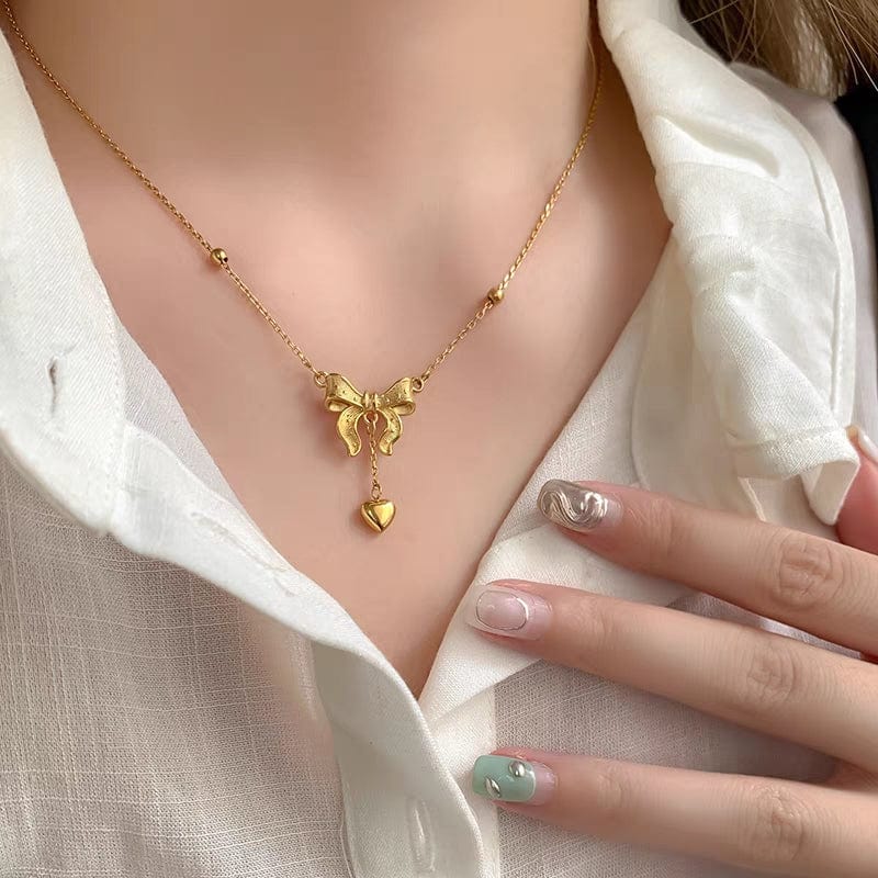 Bow Knot Heart Tassel Necklace - BlingVows - Best Imitation & Anti Tarnish Jewelry Wholesaler