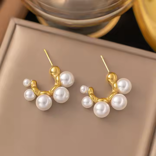 C Shape Pearl Hoop Earrings - BlingVows - Best Imitation & Anti Tarnish Jewelry Wholesaler