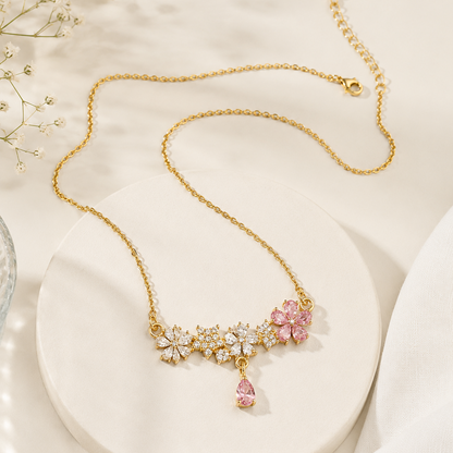 Pink Floral CZ Pendant Necklace