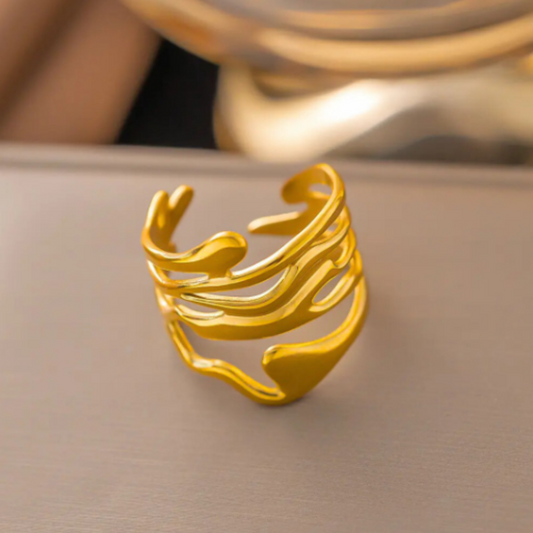Chunky Hollow Abstract Wide Ring - BlingVows - Best Imitation & Anti Tarnish Jewelry Wholesaler