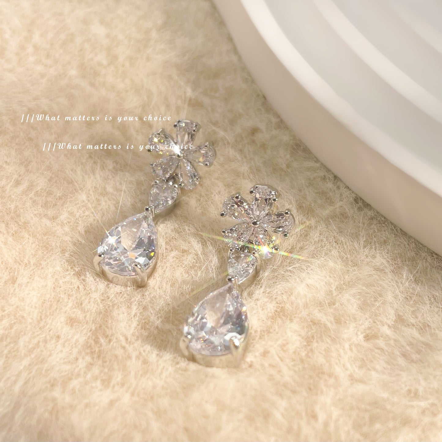Crystal Bloom Teardrop Dangler Earrings - BlingVows - Best Imitation & Anti Tarnish Jewelry Wholesaler