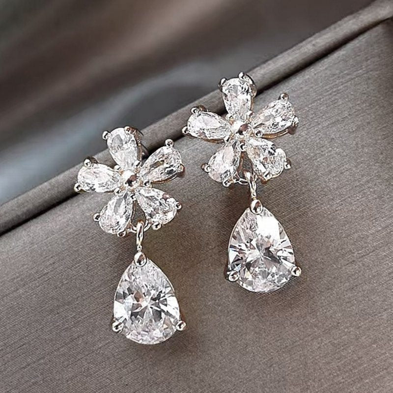 Crystal Bloom Teardrop Dangler Earrings - BlingVows - Best Imitation & Anti Tarnish Jewelry Wholesaler