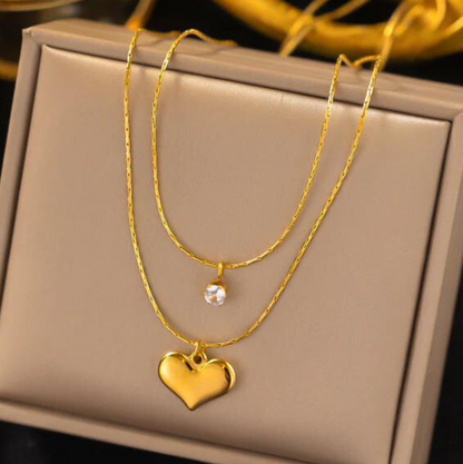 Crystal Heart Double Layered Necklace - BlingVows - Best Imitation & Anti Tarnish Jewelry Wholesaler