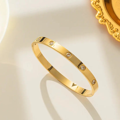 Crystal Studded Gold-Tone Hinged Bangle - BlingVows - Best Imitation & Anti Tarnish Jewelry Wholesaler