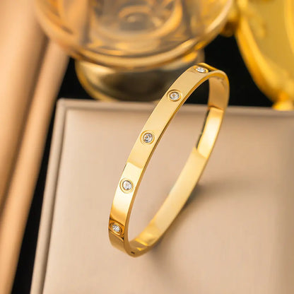 Crystal Studded Gold-Tone Hinged Bangle - BlingVows - Best Imitation & Anti Tarnish Jewelry Wholesaler