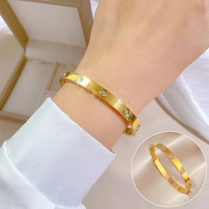Crystal Studded Gold-Tone Hinged Bangle - BlingVows - Best Imitation & Anti Tarnish Jewelry Wholesaler