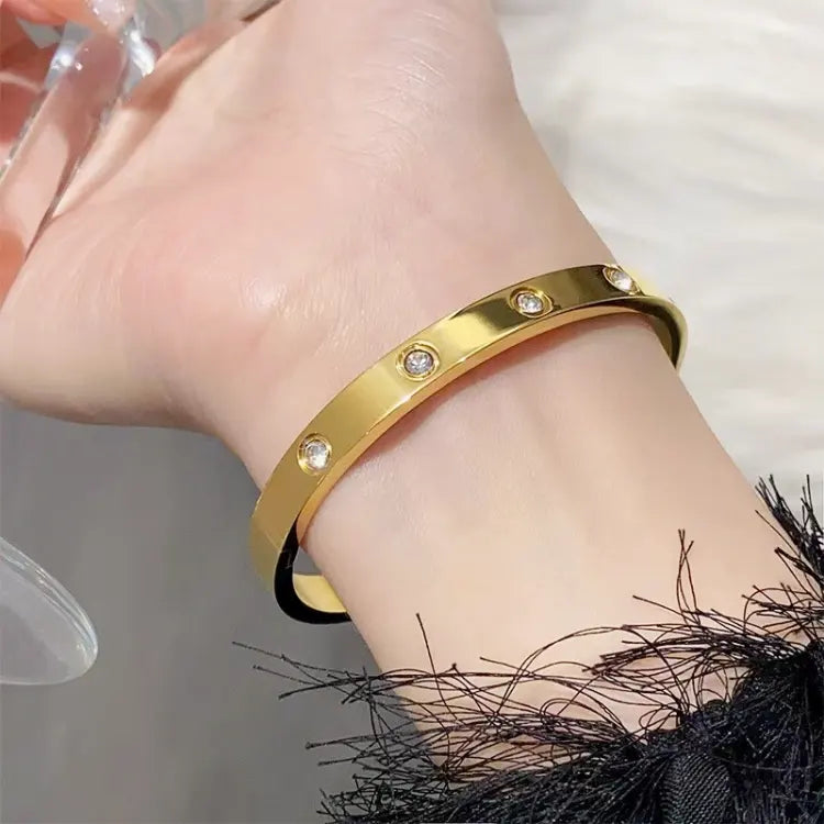 Crystal Studded Gold-Tone Hinged Bangle - BlingVows - Best Imitation & Anti Tarnish Jewelry Wholesaler