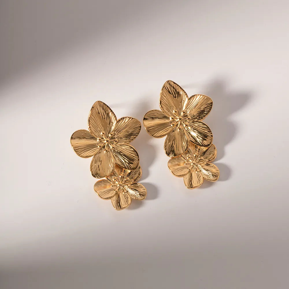Double Flower Pendant Earrings - BlingVows - Best Imitation & Anti Tarnish Jewelry Wholesaler