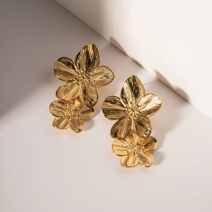 Double Flower Pendant Earrings - BlingVows - Best Imitation & Anti Tarnish Jewelry Wholesaler