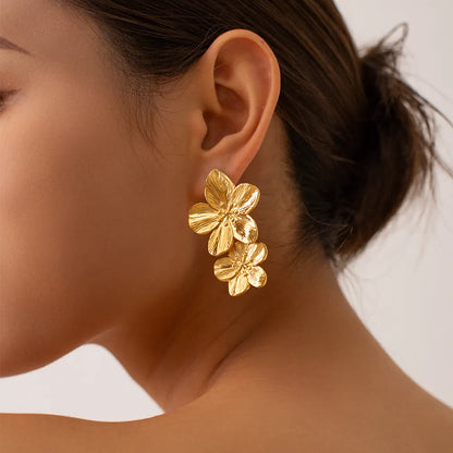 Double Flower Pendant Earrings - BlingVows - Best Imitation & Anti Tarnish Jewelry Wholesaler
