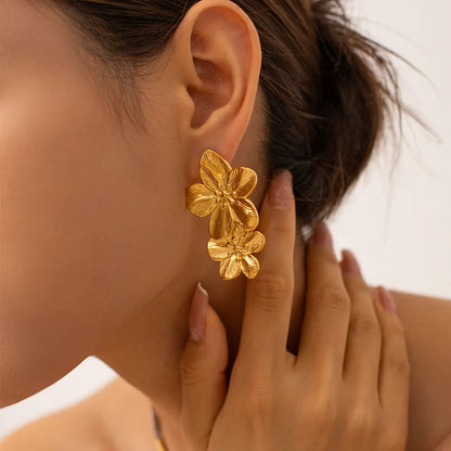 Double Flower Pendant Earrings - BlingVows - Best Imitation & Anti Tarnish Jewelry Wholesaler