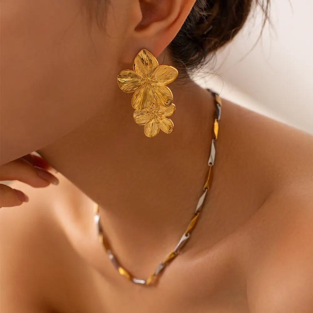 Double Flower Pendant Earrings - BlingVows - Best Imitation & Anti Tarnish Jewelry Wholesaler