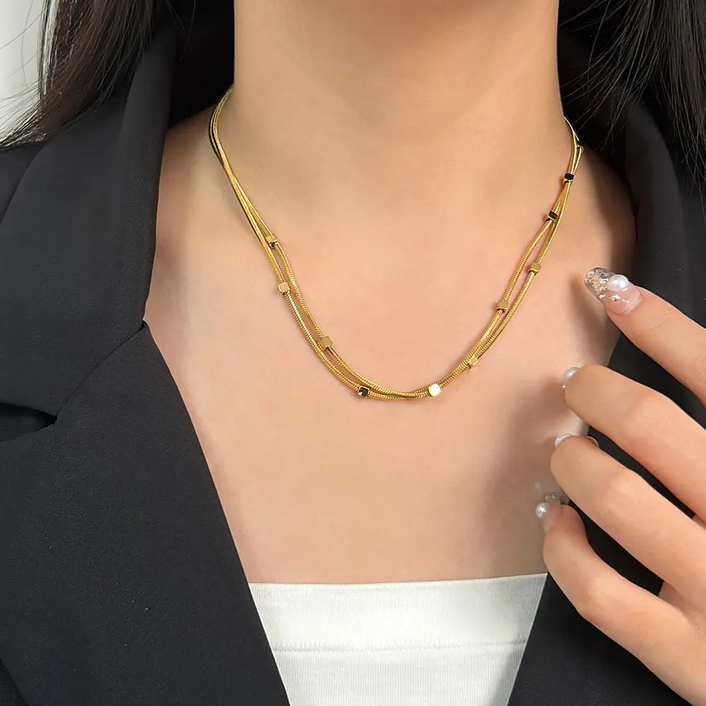 Double-layer Herringbone Cubic Square Beads Necklace - BlingVows - Best Imitation & Anti Tarnish Jewelry Wholesaler