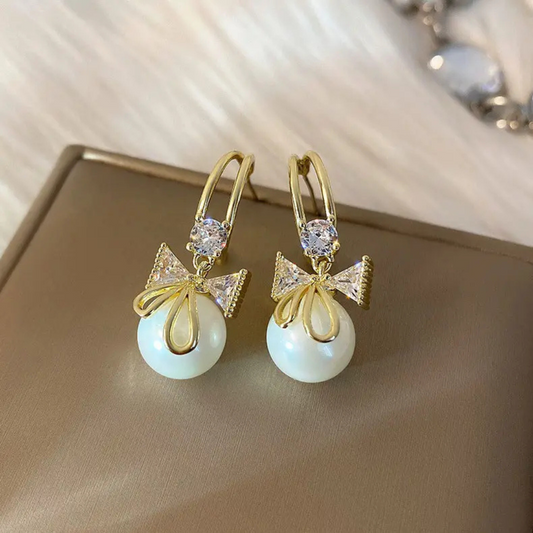 Elegant Bow Pearl Drop Earrings - BlingVows - Best Imitation & Anti Tarnish Jewelry Wholesaler