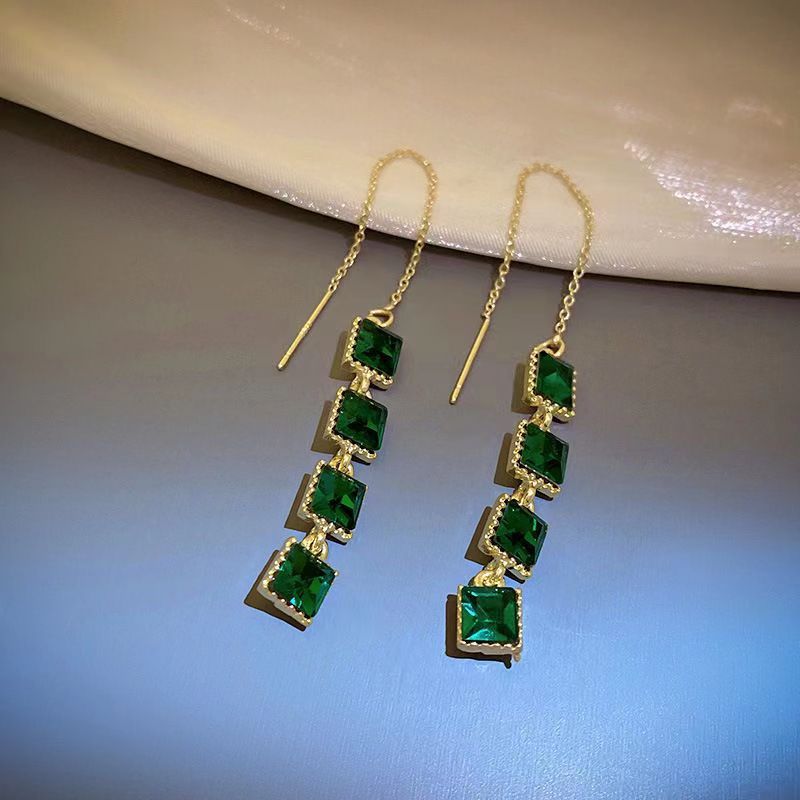 Emerald Cascade Threader Earrings - BlingVows - Best Imitation & Anti Tarnish Jewelry Wholesaler