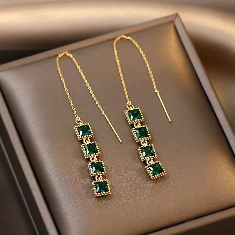 Emerald Cascade Threader Earrings - BlingVows - Best Imitation & Anti Tarnish Jewelry Wholesaler