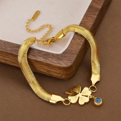 Evil's Eye Leaf Charm Snake Chain Bracelet - BlingVows - Best Imitation & Anti Tarnish Jewelry Wholesaler