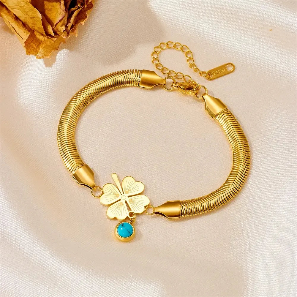 Evil's Eye Leaf Charm Snake Chain Bracelet - BlingVows - Best Imitation & Anti Tarnish Jewelry Wholesaler
