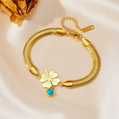 Evil's Eye Leaf Charm Snake Chain Bracelet - BlingVows - Best Imitation & Anti Tarnish Jewelry Wholesaler