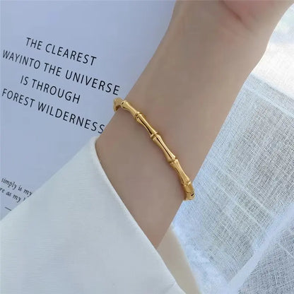 Gold Bamboo-Inspired Bangle Bracelet - BlingVows - Best Imitation & Anti Tarnish Jewelry Wholesaler