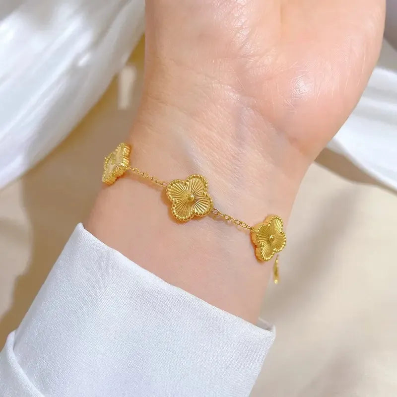 Gold Four Leaf Lucky Clover Bracelet - BlingVows - Best Imitation & Anti Tarnish Jewelry Wholesaler