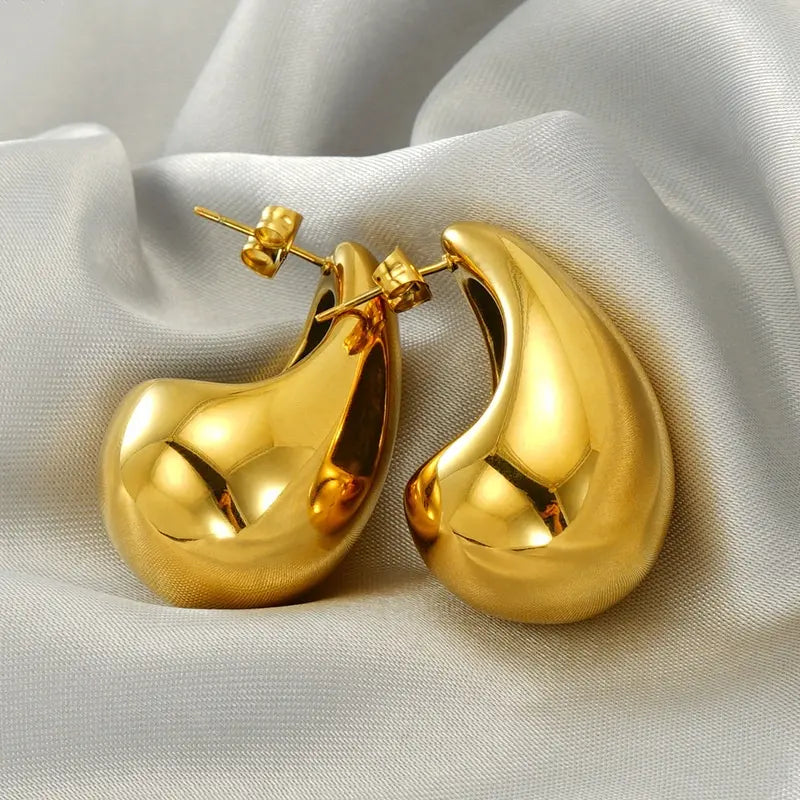 Gold Plated Chunky Dome Drop Earrings - Anti-Tarnish Life Time Guarantee - BlingVows - Best Imitation & Anti Tarnish Jewelry Wholesaler