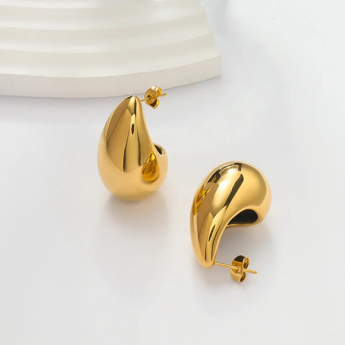 Gold Plated Chunky Dome Drop Earrings - Anti-Tarnish Life Time Guarantee - BlingVows - Best Imitation & Anti Tarnish Jewelry Wholesaler