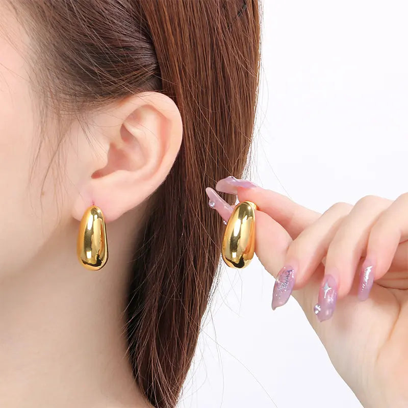 Gold Plated Chunky Dome Drop Earrings - Anti-Tarnish Life Time Guarantee - BlingVows - Best Imitation & Anti Tarnish Jewelry Wholesaler