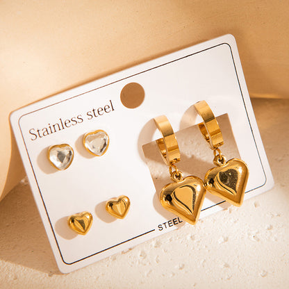 Golden Heart Trio Earring Combo Set – Anti-Tarnish Stainless Steel - BlingVows - Best Imitation & Anti Tarnish Jewelry Wholesaler