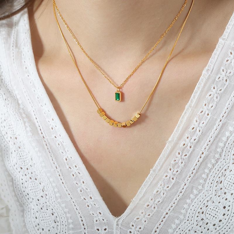 Green Stone Layered Necklace