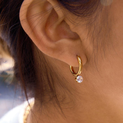 Crystal Charm Mini Hoop Earrings 316L