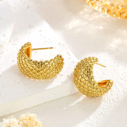 Textured Gold Half Hoop Earrings