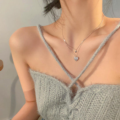 Korean Silver Heart Layered Necklace